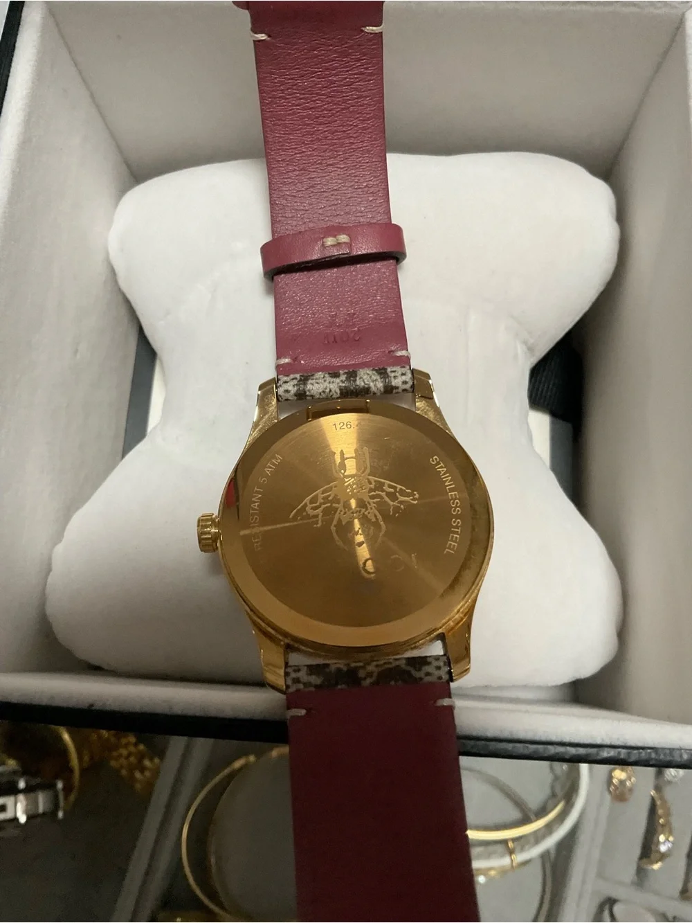 Gucci Gold-Tone Watch with Pink Floral Strap